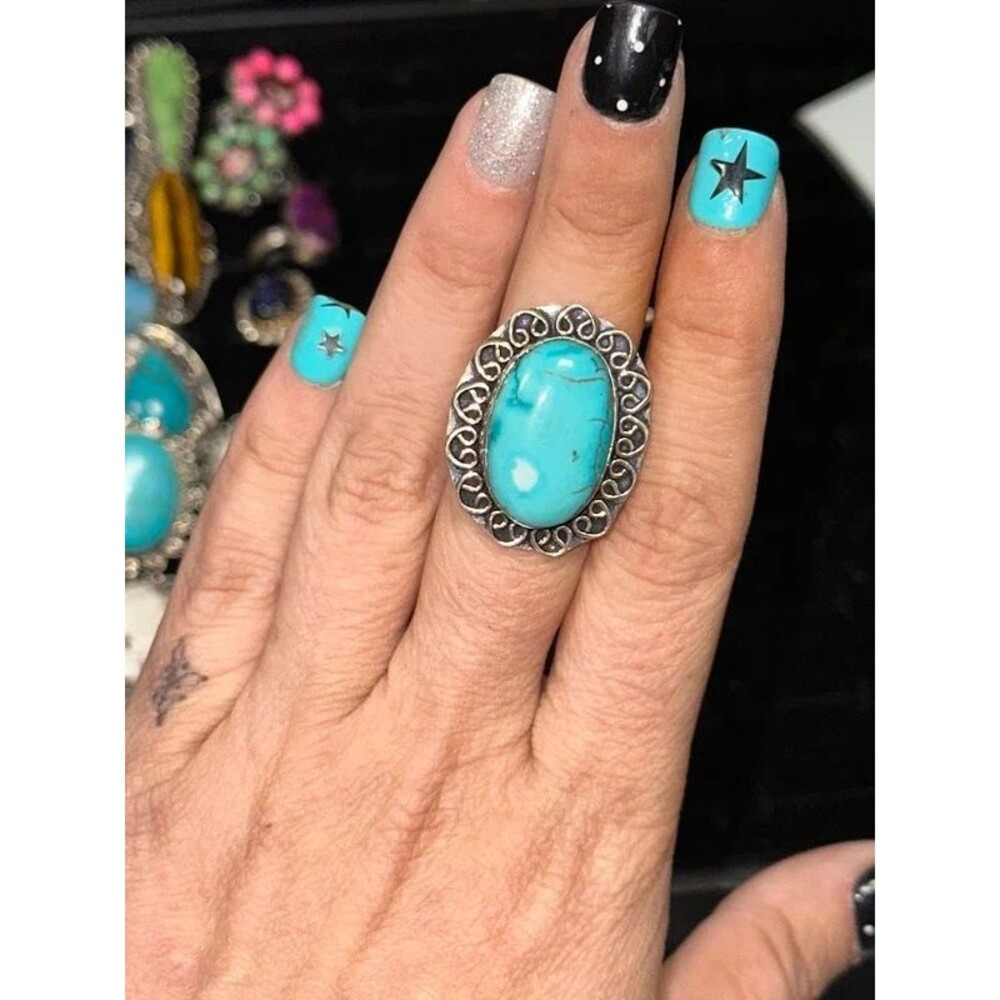 Larimar Oval Sterling Silver Overlay Ring Size 8
